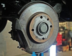 Brake disc exposed on a car