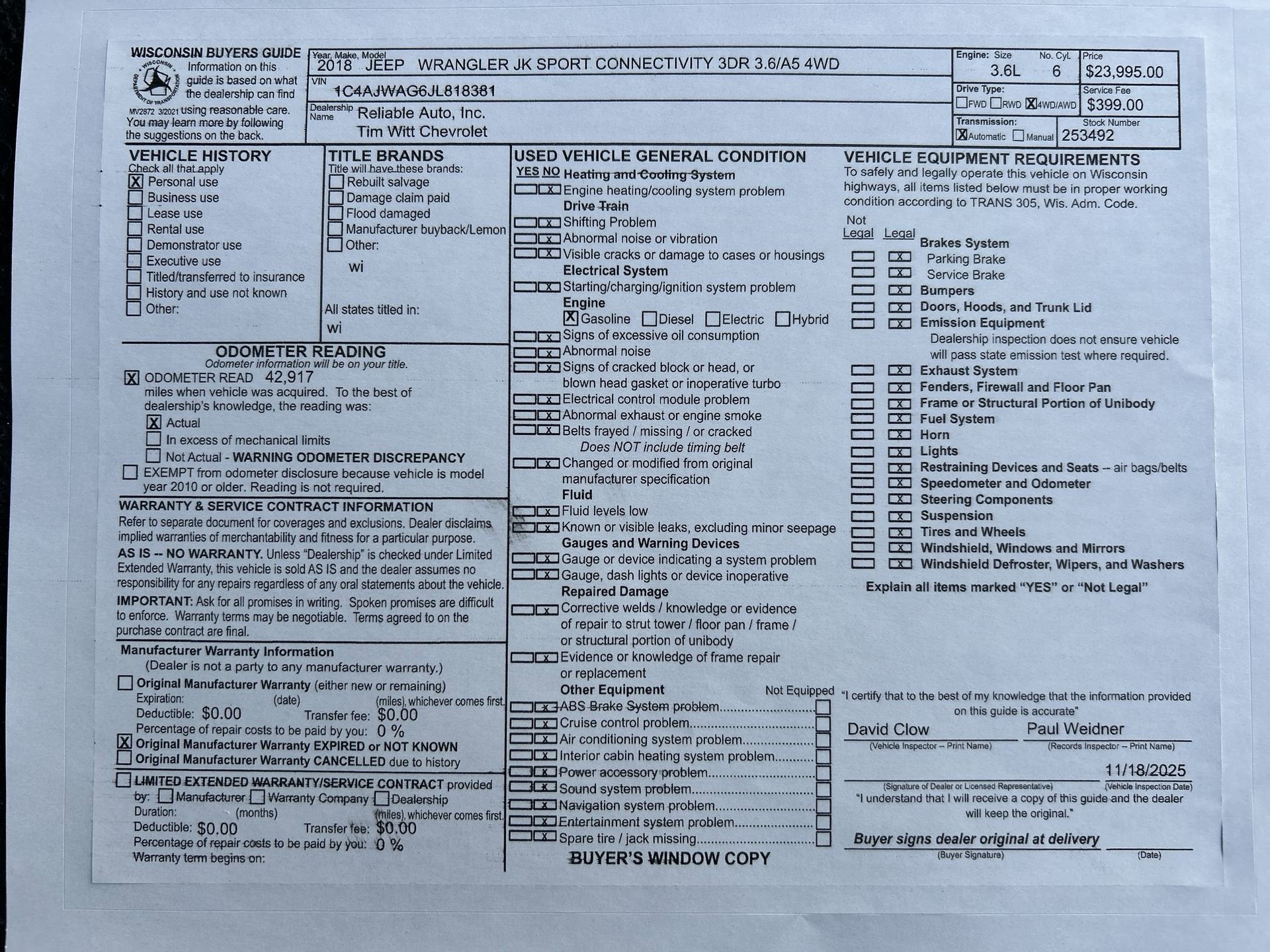 2018 Jeep Wrangler JK Sport 4x4