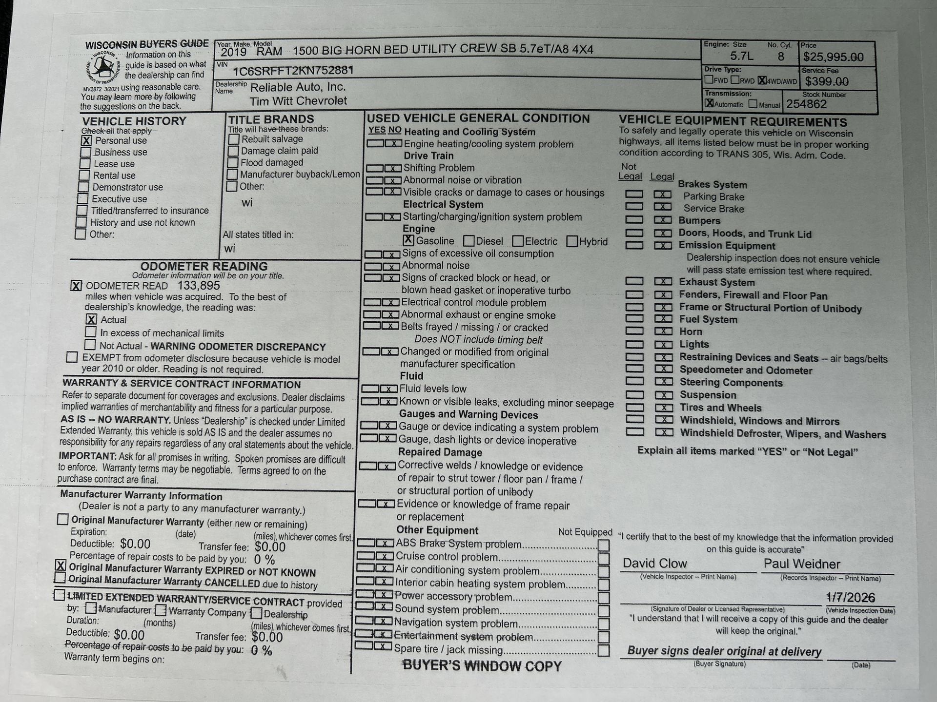 2019 RAM 1500 Big Horn/Lone Star Crew Cab 4x4 5'7" Box