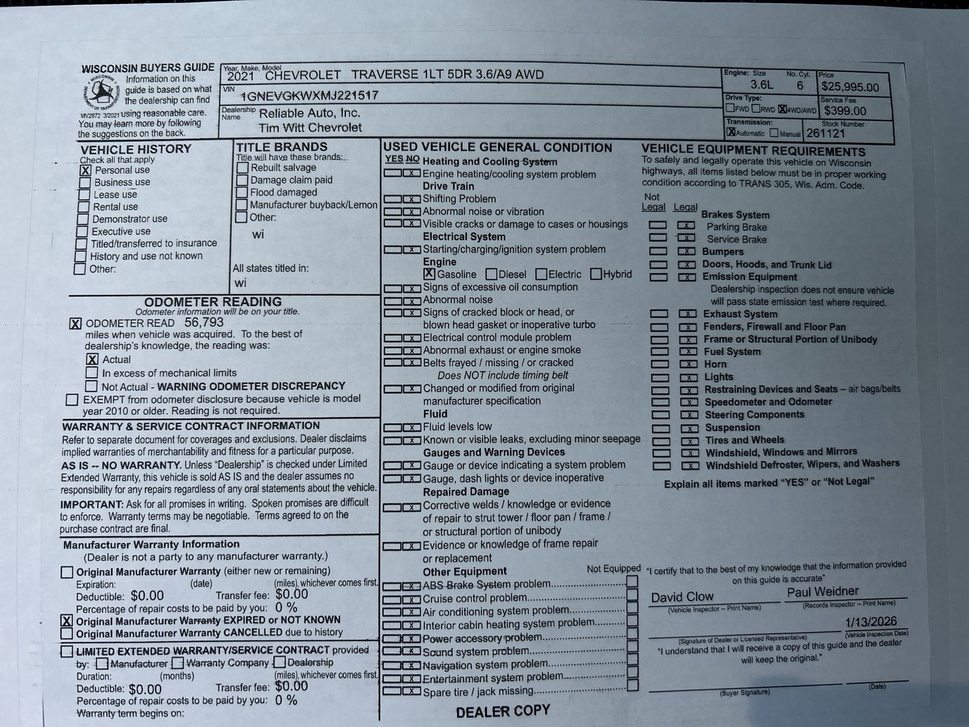 2021 Chevrolet Traverse LT Cloth