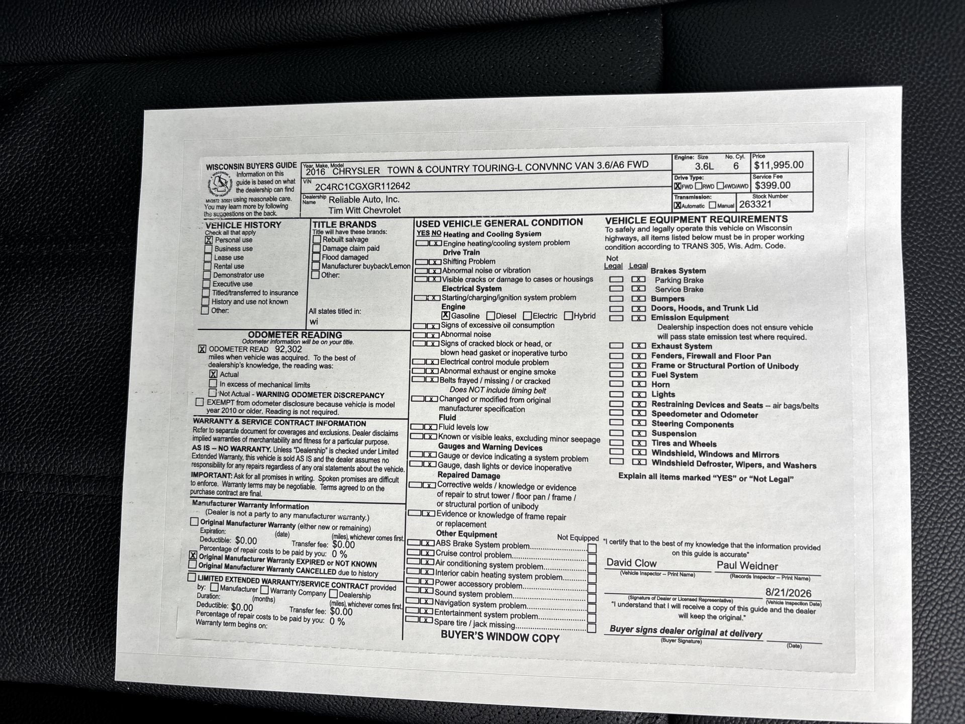 2016 Chrysler Town & Country Touring-L Anniversary Edition