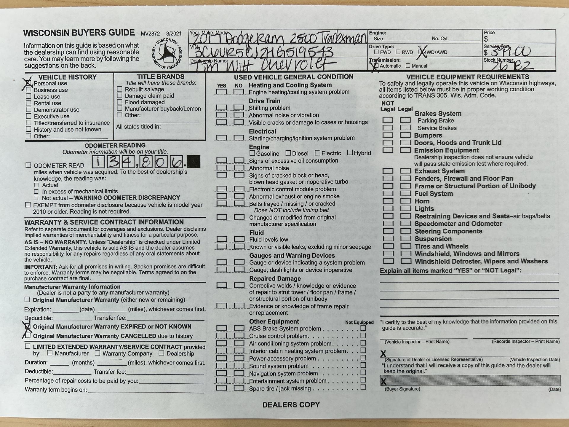 2017 RAM 2500 Tradesman Crew Cab 4x4 6'4" Box